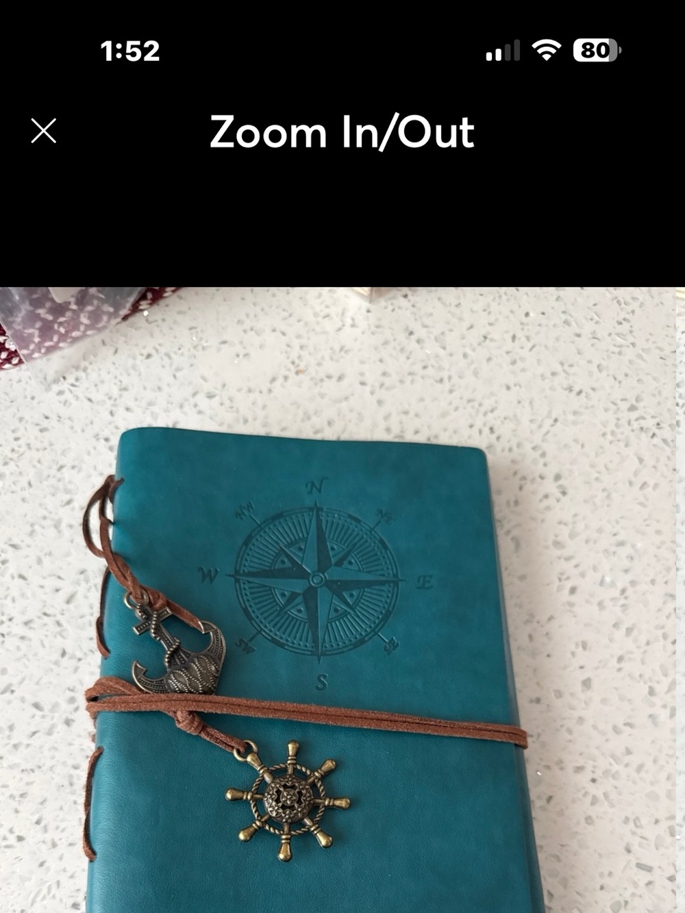 Teal Compass Embossed Leatherette Journal with Nautical Charms